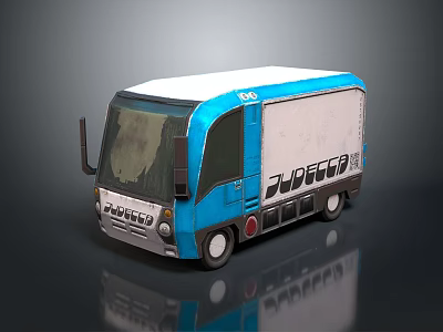 Blue And White Bus Featuring Unique Van Style Design And Smooth Body Reflection 3d model