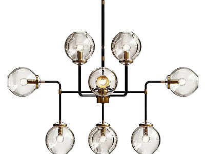 Modern Glass Globes Chandelier With Black Metal Frame And Brass Accents 3d model
