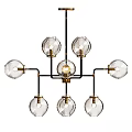 Modern Glass Globes Chandelier With Black Metal Frame And Brass Accents