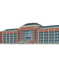 Traditional Chinese-style School Building with Arched Entrance Sloped Roof and Green Lawn