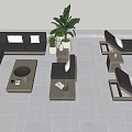 Modern Outdoor Sofa Set With Green Plant And Patio Lounge Chairs