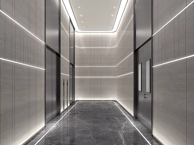 Modern Elevator Lobby Interior With Linear Lighting Gray Walls And Marble Flooring 3d model