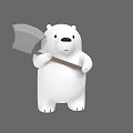 White Cartoon Bear Holding Axe With Sad Expression Against Gray Background 3d model