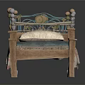 Vintage Style Beds With Ornate Metal And Wooden Frames And Patterned Blue Mattresses