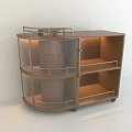 Modern Brown Side Table With Metal Frame Glass Doors Shelves And Wheels