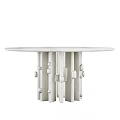 Contemporary Light And Dark Chandelier Over Modern Dining Table With Rectangular Bars And Circular Accents 3d model