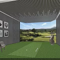 Indoor Golf Practice Space With Putting Green Artificial Grass Golf Bag Balls And Course View