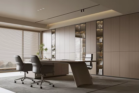 Modern office background wall bookcase office bookcase background wall solid wood office desk and chair combination 3d model