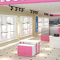 Modern Clothing Store Interior With Pink Counter White Display Racks And Lighting