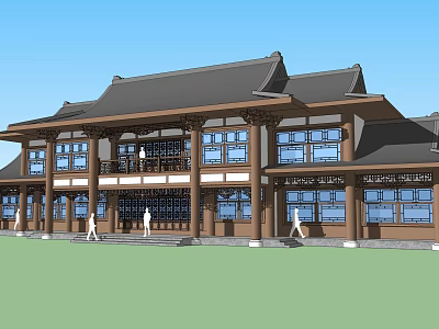 Traditional Chinese Ancient Architecture With Classic Roof Overhanging Eaves And Wooden Columns 3d model