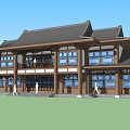 Traditional Chinese Ancient Architecture With Classic Roof Overhanging Eaves And Wooden Columns