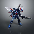 Blue Mecha Robot Action Figure With Swords Guns And Detailed Armor Design