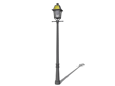 Traditional Style Outdoor Light with Black Metal Pole and Yellow Lampshade for Garden Street 3d model