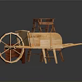 Garden Tools Collection With Wooden Wheelbarrow Ladder Shovel And Pots