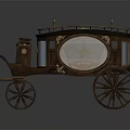 Vintage Wooden Carriage With Decorative Golden Patterns Black Roof And Red Seats