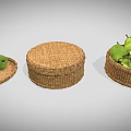 Wicker Daily Necessities Including Trays And Box With Fresh Green Pears
