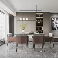 Modern Restaurant Interior With Spiral Staircase Glass Railing Dining Table Chairs Marble Floor
