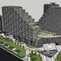 Modern Commercial Complex Featuring High Rise Buildings Greenery Plaza And Pedestrian Walkways