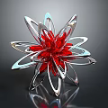 Modern Flower Shaped Decorative Sculpture With Silver Metallic Petals And Red Center