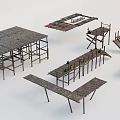 Wooden Plank Walkway Structures With Various Designs And Steps For Outdoor Use 3d model
