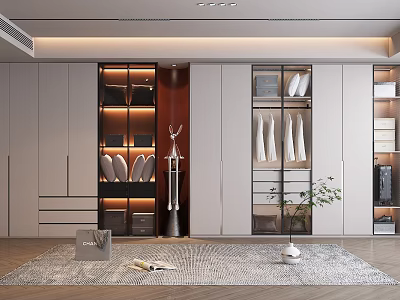 Modern Wardrobe Design With Glass Doors Built In Lighting And Storage Compartments 3d model