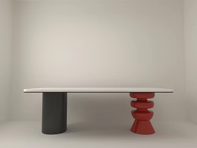 Modern Dining Table With Black And Red Legs In Minimalist Interior 3d model