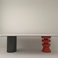 Modern Dining Table With Black And Red Legs In Minimalist Interior 3d model