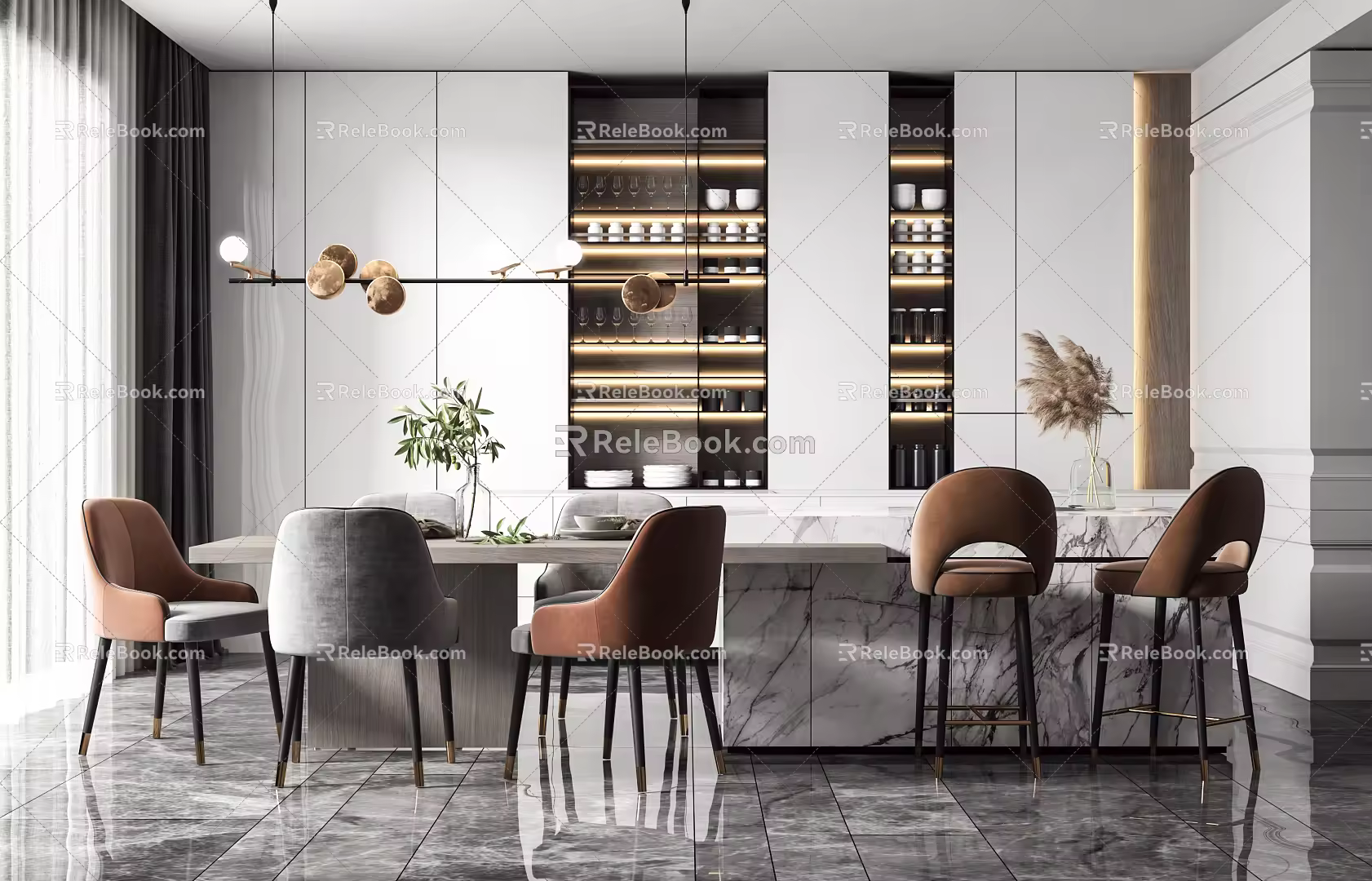 Modern Dining Table and Chair Combination 3d model