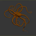 Vibrant Orange Octopus With Long Curled Tentacles On Gray Gradient Background 3d model