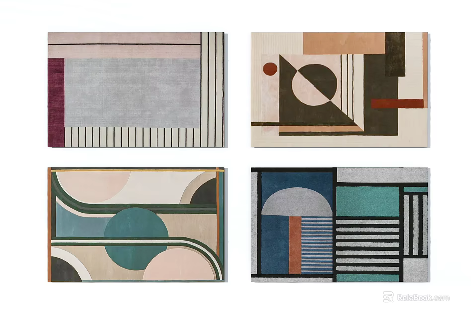 Vibrant Square Rugs Featuring Modern Geometric Patterns and Abstract Colorful Designs 3d model