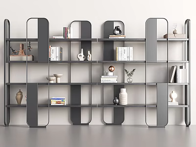 Modern Open Shelf Bookshelf With Books Decorative Vases And Small Plants 3d model