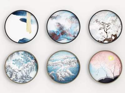 New Chinese Style Round Frame Painting Round Painting 3d model