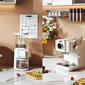 Elegant White Kitchen Appliances With Coffee Machine Grinder And Marble Countertop Flower Bouquet