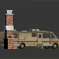 Camper Van With Brick Fireplace And Small Decorative Items On Glossy Surface 3d model