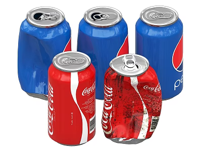 Red Coca Cola And Blue Pepsi Beverage Cans In Display Arrangement 3d model