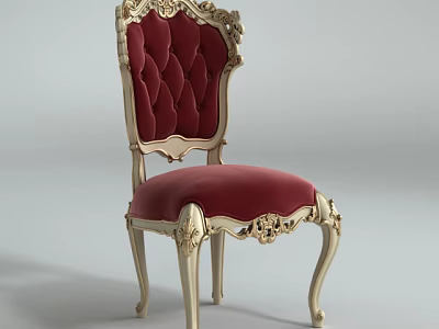 European Style Dining Chair with Ornate Carved Frame and Red Velvet Backrest Seat 3d model