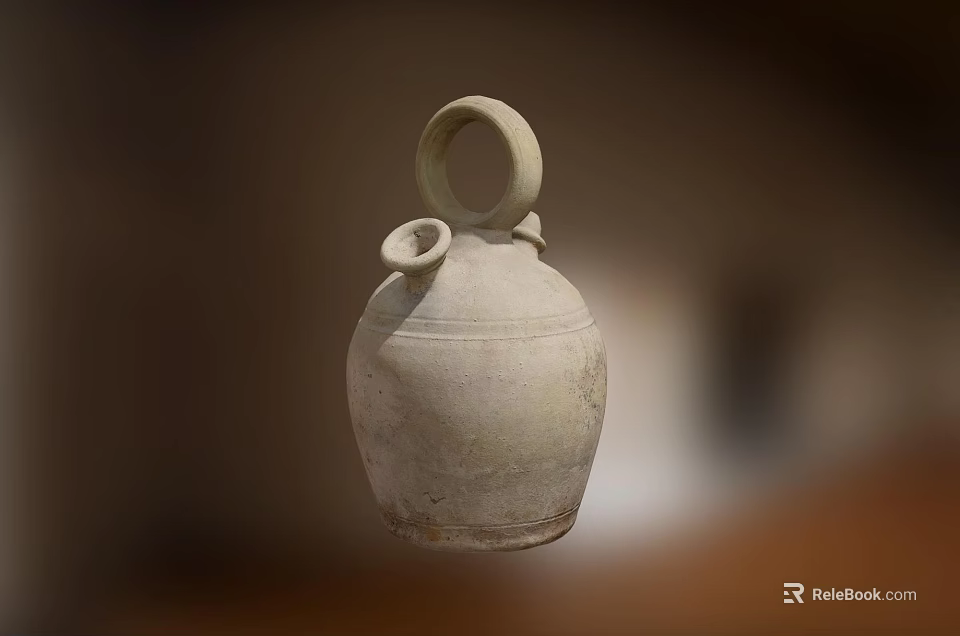 Traditional Earthenware Ceramic Vessel With Loop Handle And Small Spout 3d model 