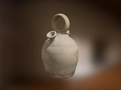 Traditional Earthenware Ceramic Vessel With Loop Handle And Small Spout 3d model