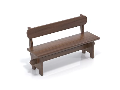 Stylish Wooden Bench With Dark Brown Finish And Backrest For Home Decor 3d model