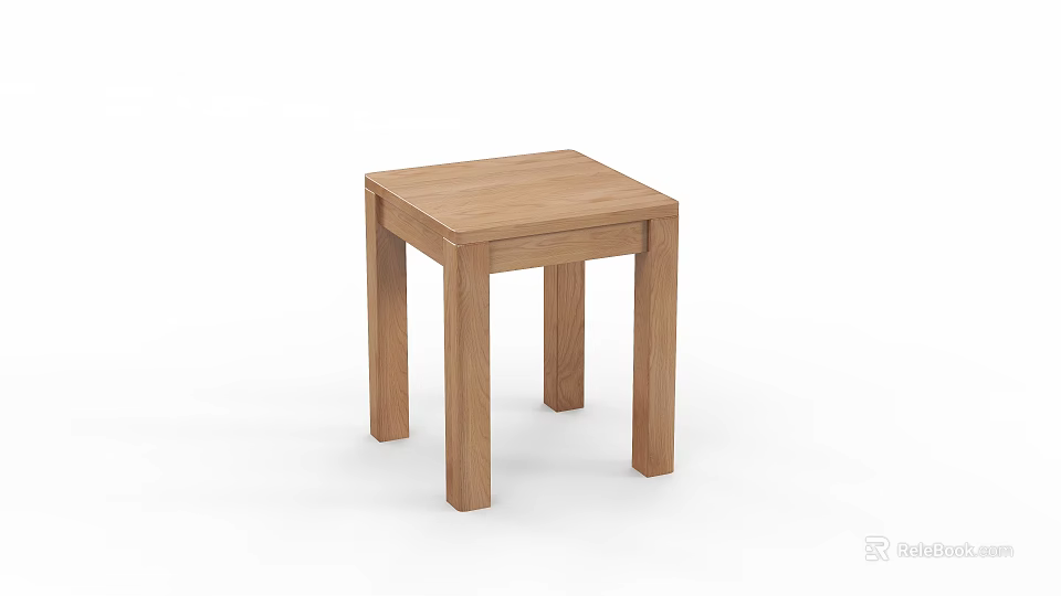 Natural Wood Small Square Stool With Simple Design And Four Legs Structure 3d model