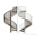 Modern Spiral Staircase With Black And White Railings And Wooden Steps Design