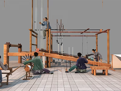 Chinese Loom Weaving Cloth Ancient Farm Tools Needle 3d model Chinese Loom Weaving Cloth Ancient Farm Tools Needle 3d model