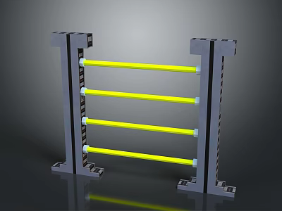 Industrial Metal Frame Equipment With Gray Vertical Columns Yellow Horizontal Bars And Stable Base 3d model