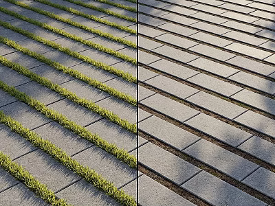 Striped Pattern Ground Design Featuring Grass Strips And Gray Stone Slabs 3d model