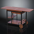 Wooden Serving Cart With Wheels Multi Tiered Structure Top Panel Lower Shelf And Small Drawer