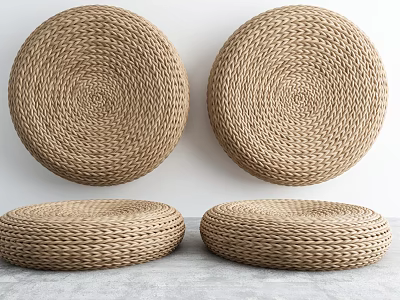 Natural Woven Round Rattan Cushions For Home Living Room Decorative Seating 3d model