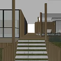 Modern Wooden House With Large Glass Windows And Wooden Structure On Green Lawn