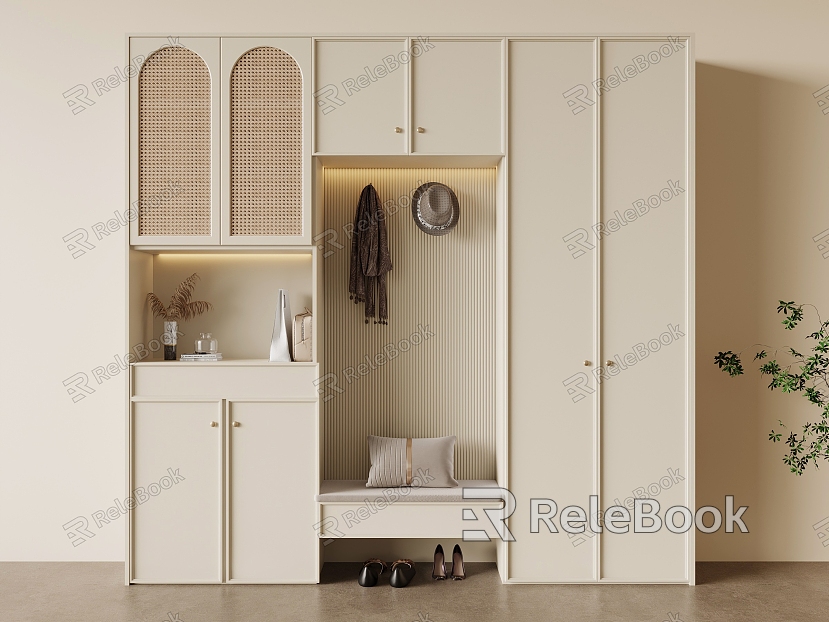 Cream style wardrobe green plant model