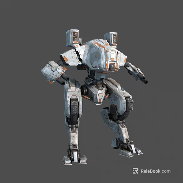Futuristic Humanoid Mech Robot With White And Orange Armored Structure Design 3d model 