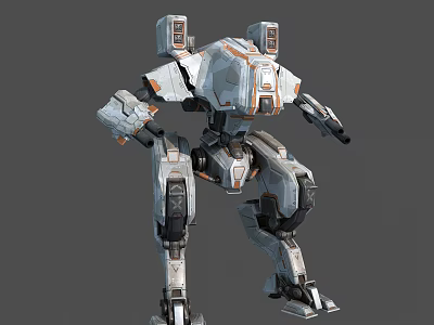 Futuristic Humanoid Mech Robot With White And Orange Armored Structure Design 3d model